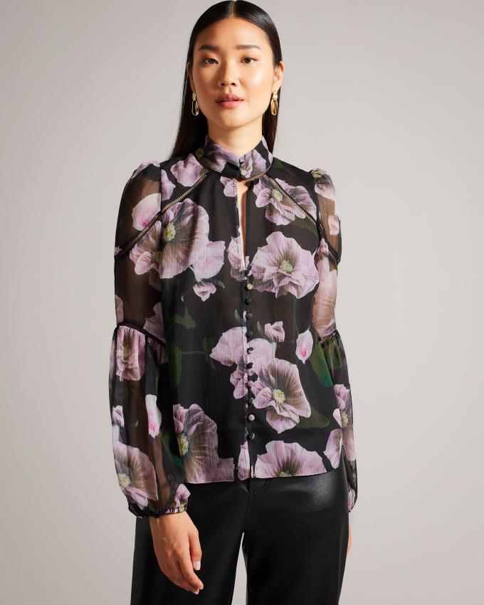 Chemisier Ted Baker Floral With Ladder Lace Noir Femme | KWI-52426574